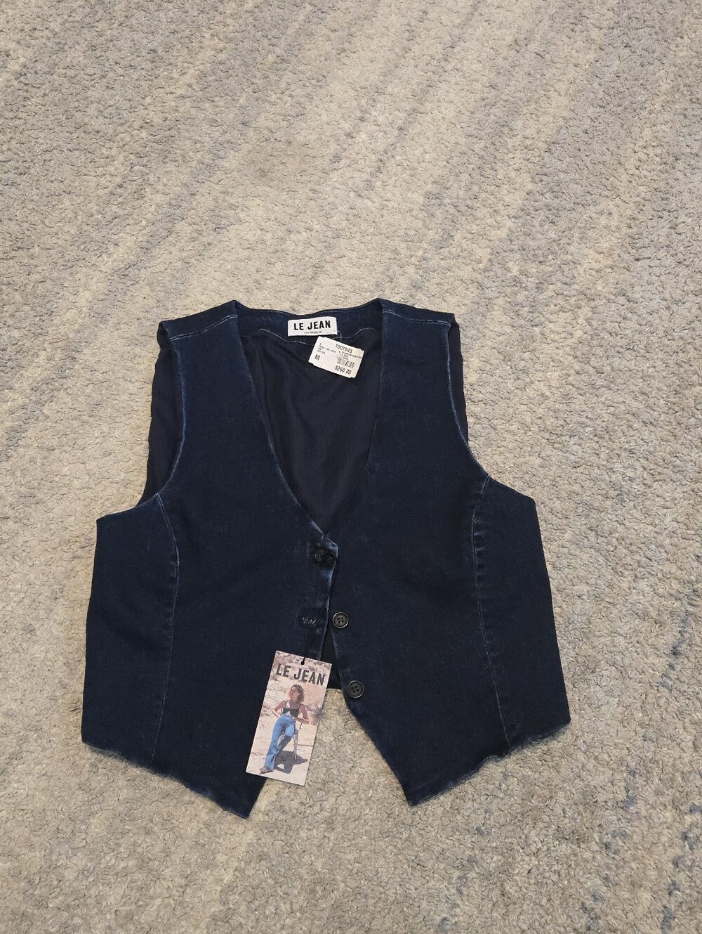 LE JEAN Dark Wash Denim Tailored Waistcoat Vest Size Medium NWT Made in USA